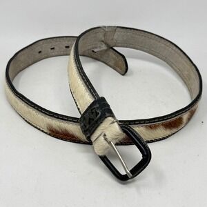 Vintage Calf Hair Fur Leather Belt Western Brown White 40 Cowboy Cowgirl Rustic